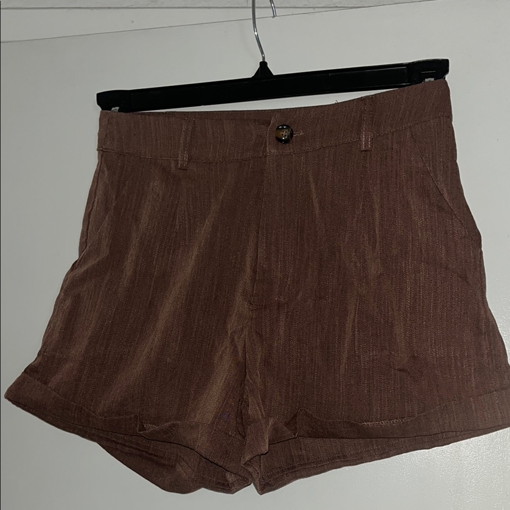 SHEIN Brown High Waist Shorts with Tailored Design